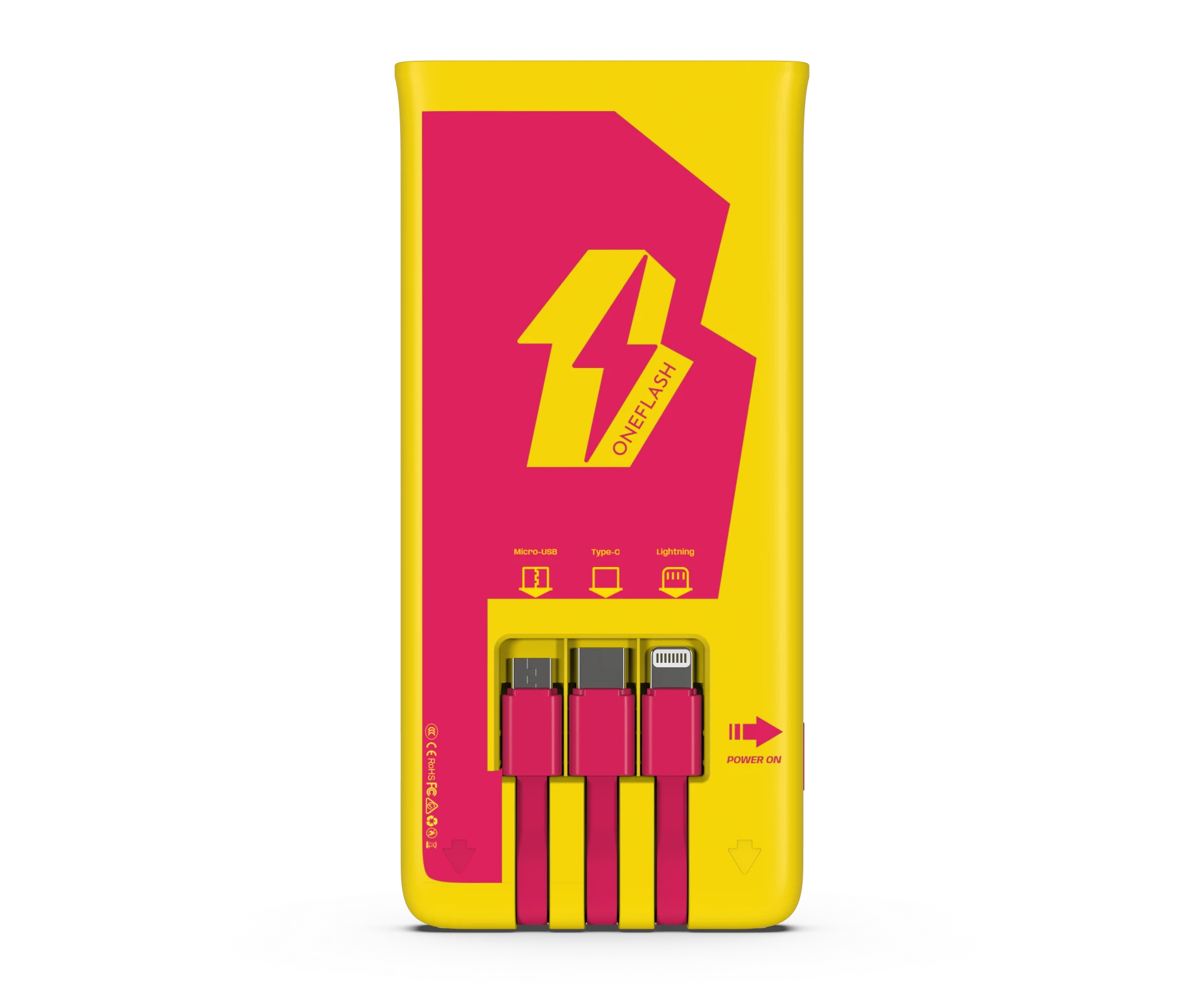 Batterie externe OneFlash avec ses trois câbles intégrés